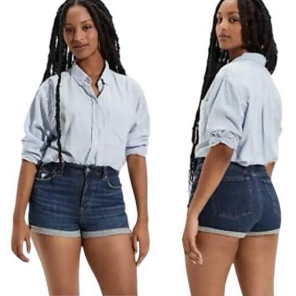 American Eagle Cutoff Jean Shorts Curvy Super High Rise Shortie - Picture 1 of 11
